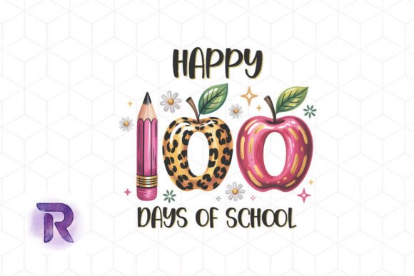 Happy 100 Days Apple Teacher Back PNG Graphics