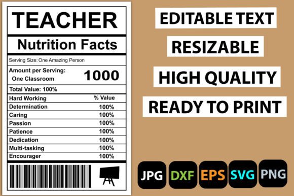 Teacher Nutrition Facts Poster Label Graphics