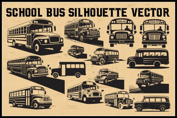 Vintage School Bus Silhouette Graphics for Crafts